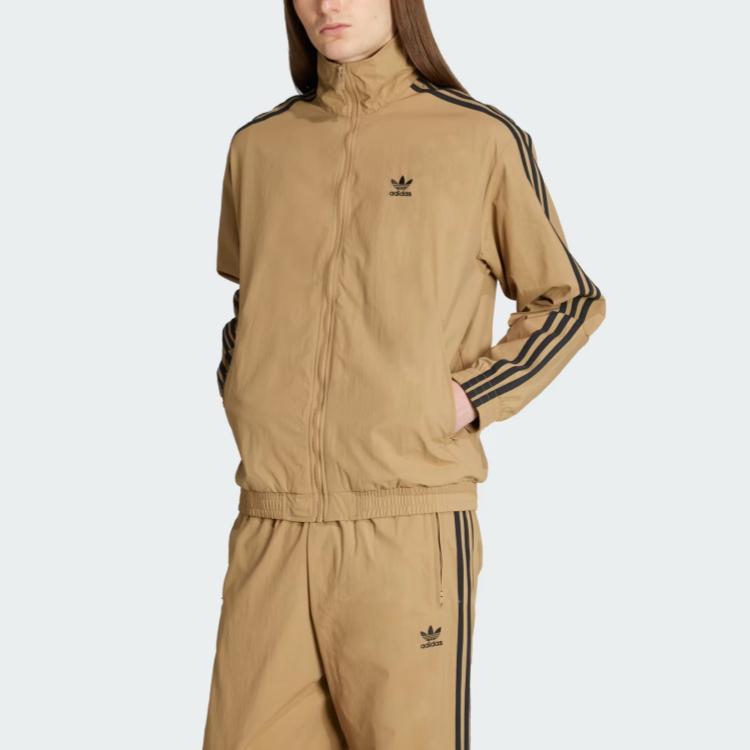 adidas Оригинальная полосатая куртка с воротником-стойкой и свободными длинными рукавами для мужчин, коричневая JY1333