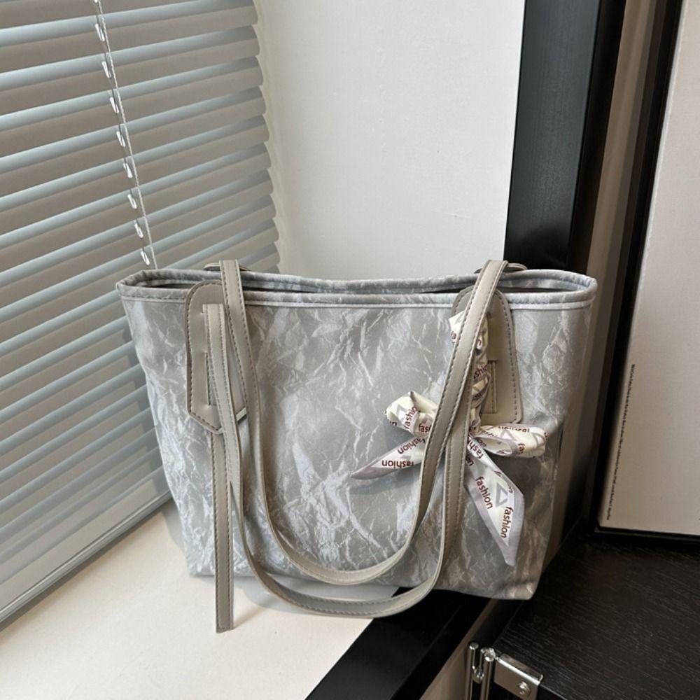 With Silk Scarf PU Leather Handbag Korean Style School Bag Casual Tote Bag  Girl