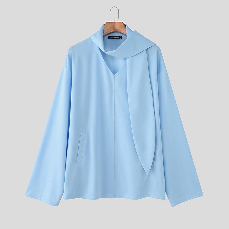 INCERUN Мужские оверсайз топы с длинным рукавом, однотонные, повседневные, свободные, пуловеры