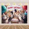 2D Cute Kitten Selfie Backdrop, Happy Birthday Cat Party Background for Animal Lovers