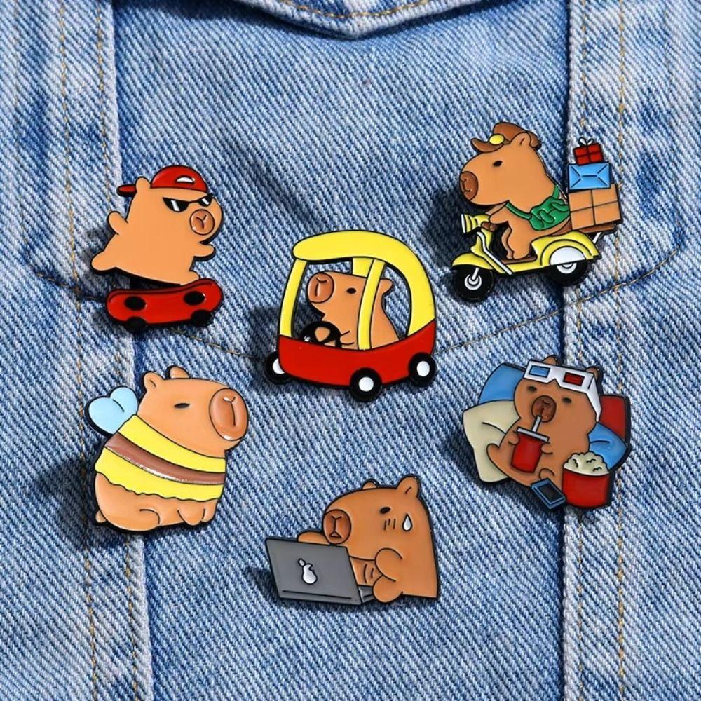 6 PCS Cartoon Capybara Brooches Cute Pendant New Capybara Lapel Pins