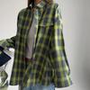 Retro Style All-Matching Lapel Loose Shirt 2025 Spring and Autumn Plaid Long Sleeve Pocket Women's Shirt