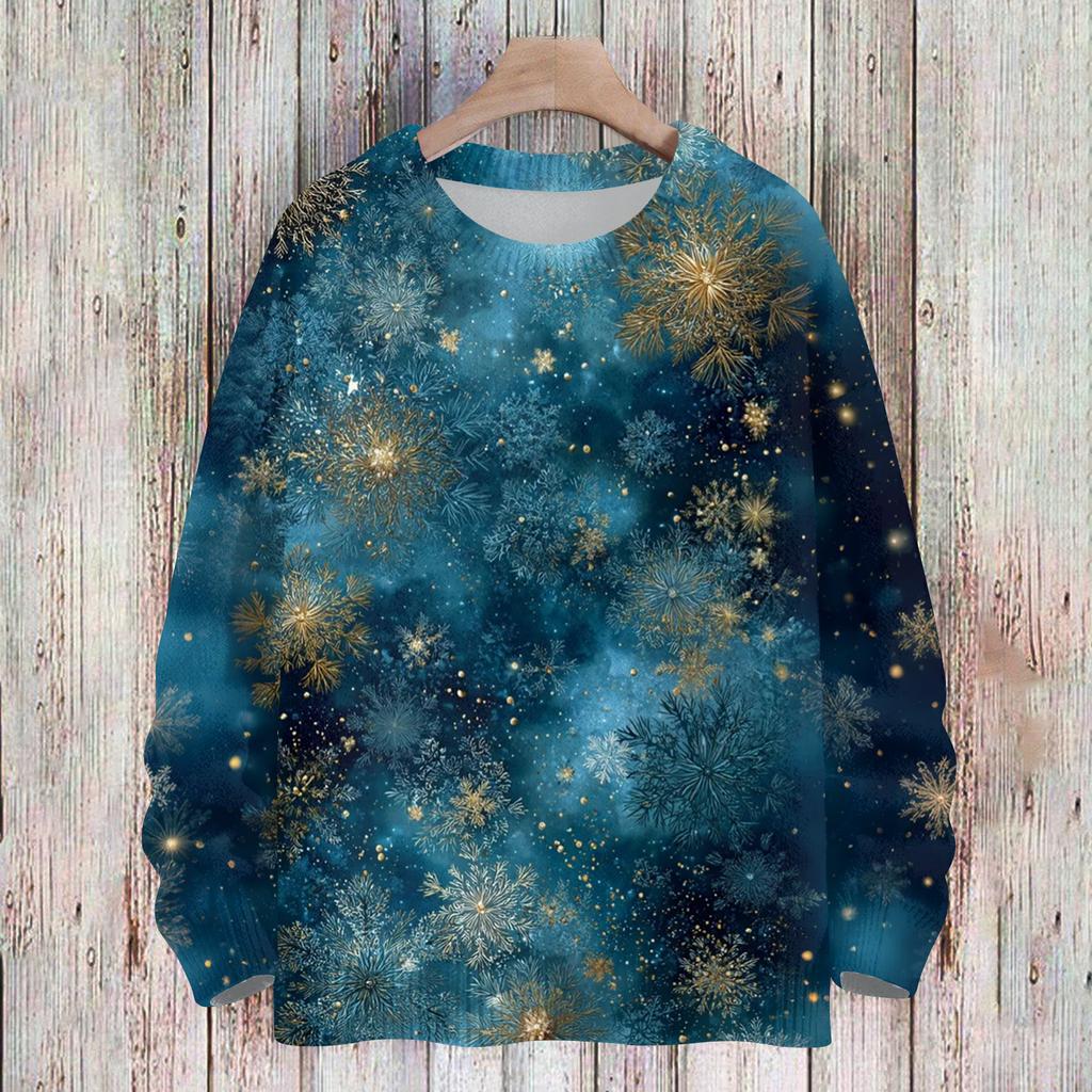 Женский Модный И Повседневный Рождественский Милый Принт Круглый Вырез Длинный Рукав Вязаная Пряжа