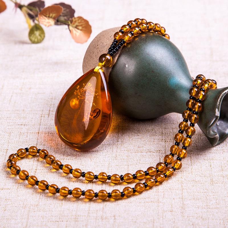 Amber Floation Brine Beeswax Beads Necklace Honey Wax Brazilian Amber Necklace Endant Handicraft National Style Pendant Ornaments