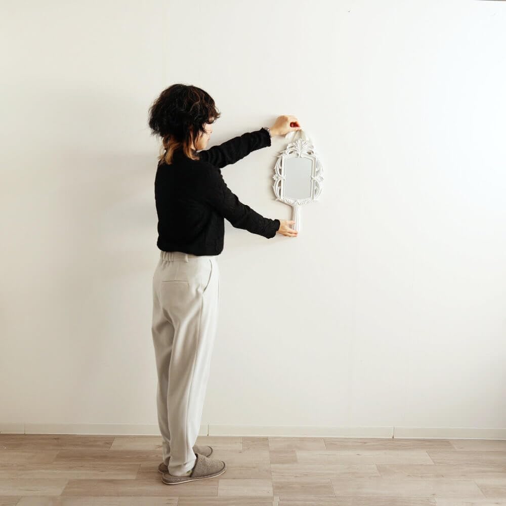 Настенное зеркало ручного типа в античном стиле с лентой для декоративного зеркала, крепление, белое,