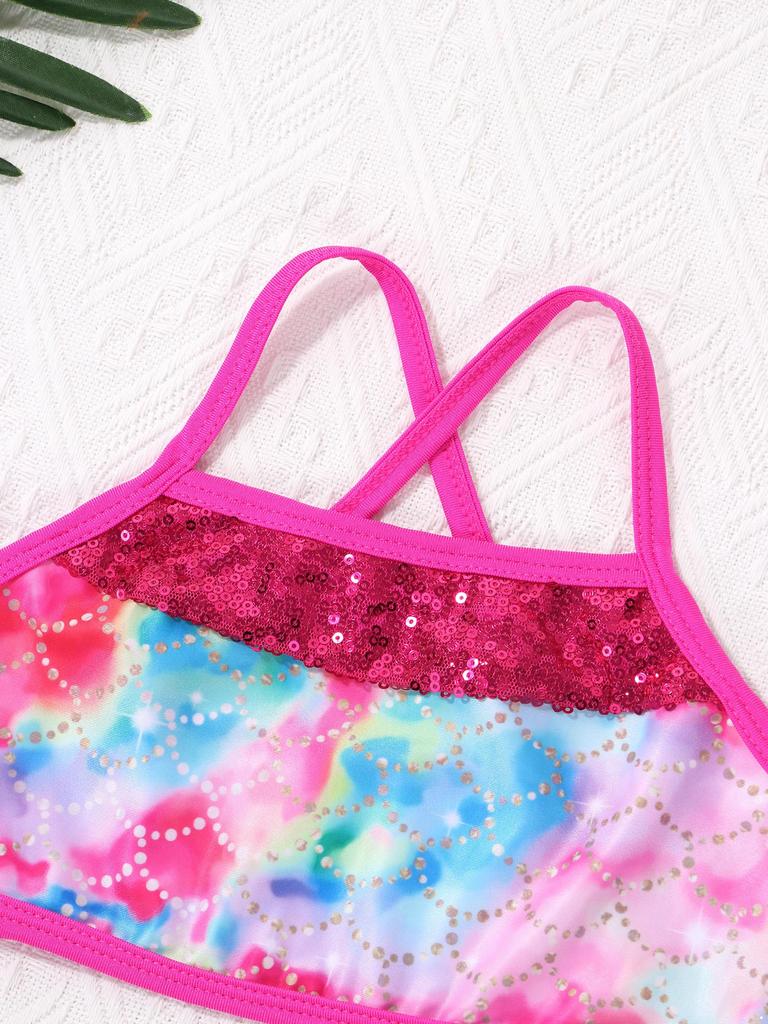 Детский купальный костюм из двух предметов для девочек, спортивный костюм для гимнастики и танцев, укороченный топ с шортами, комплект