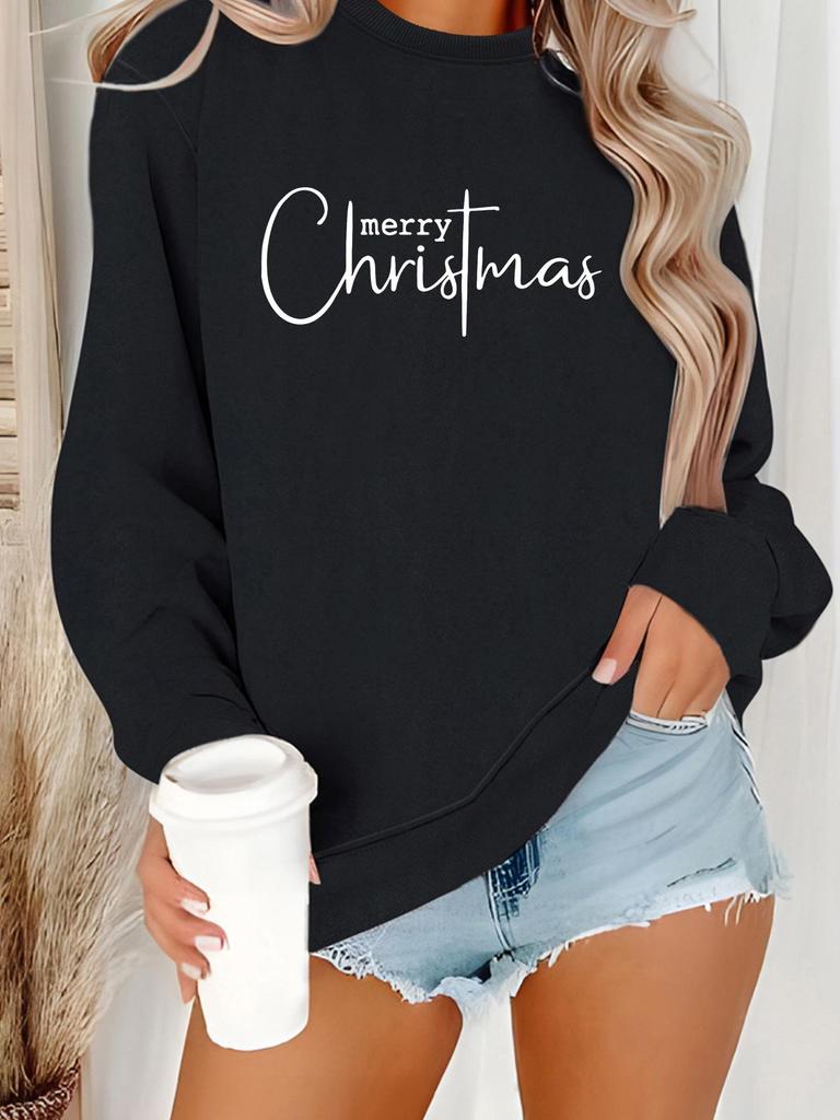 Women's Christmas Print Long-Sleeve Round Neck Pullover Sweater