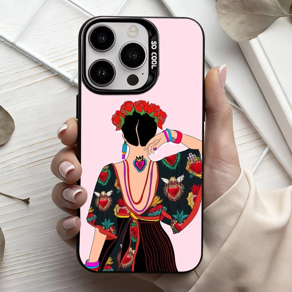 F-Frida-A K-Kahlo-g A-Art Phone Case For iPhone17,16,15,14,13,12,11 Plus,Pro Max Black Candy Silver Plated Cover