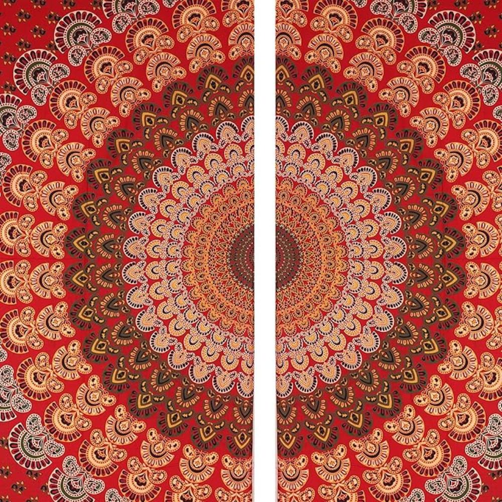 BLESS INTERNATIONAL Beautiful Indian Bohemian Psychedelic Hippie Tree of Life Window Curtain Panels for Bedroom, Living, Balcony (Red Mandala)