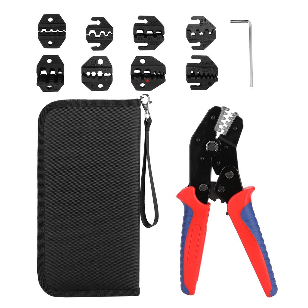 SN 48BS Ferrule Crimping Tool Kit Insulation Terminals Crimper Plier with 8 Replacement Jaws