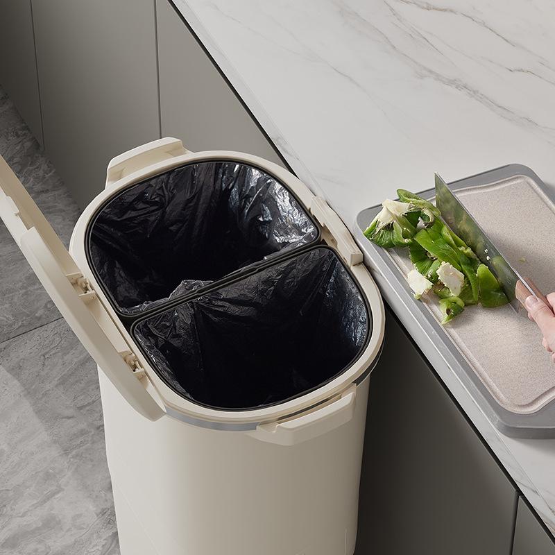 Роскошное высокое мусорное ведро в японском стиле с педалью для раздельного сбора сухого и мокрого мусора