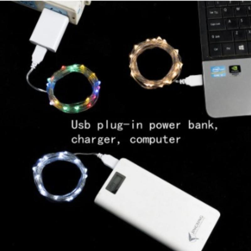 1 м/2 м/5 м/10 м/20 м USB светодиодные гирлянды из медной серебряной проволоки, гирлянда, водонепроницаемые гирлянды для украшения рождественской свадьбы