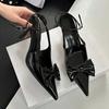 Fashion Nude Pink Butterfly-Knot Ankle Strap Women Pumps Sexy Pointed Toe Patent Leather High Heels Elegant Heeled Sandals Party Shoes