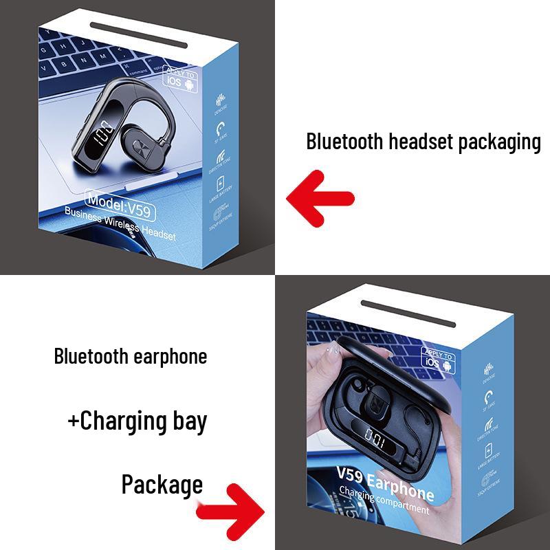 Беспроводной Bluetooth-наушник V59 (один наушник) с долгим временем работы от аккумулятора и цифровым дисплеем