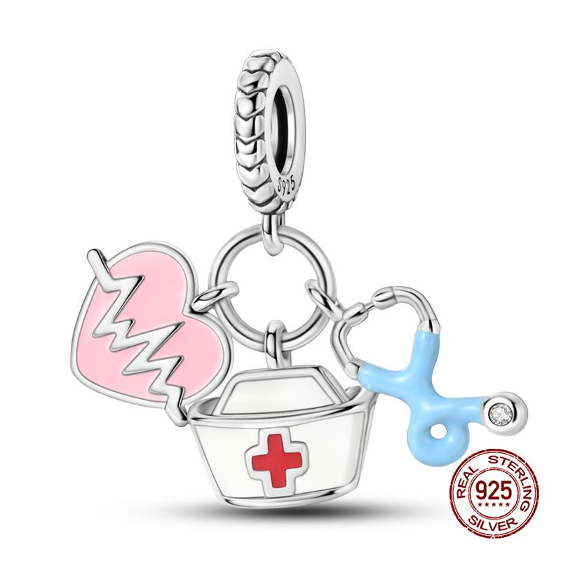 New In Medical Care Series-Medical Box Heart Charms Beads Fit 3Mm Original Bracelet Women Copper Fine Charms Jewelry Gifts