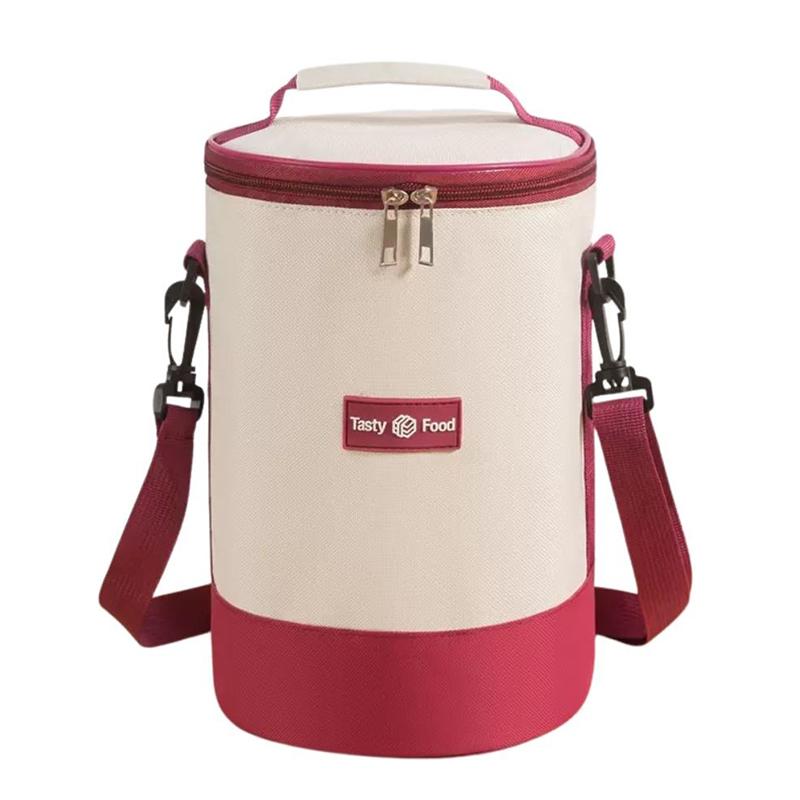 Large Capacity Portable Lunch Bag Insulated Cylindrical Thermal Cooler Tote with round Aluminum Foil Food Container FreshKeeping