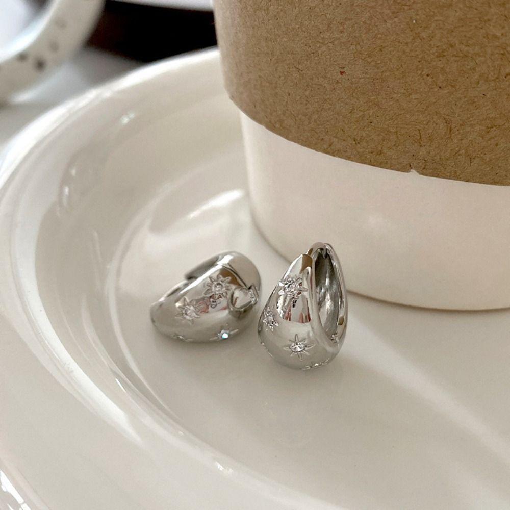 Copper Rhinestone Ear Buckles Korean Style Minimalist Hoop Earring Wedding Bride Jewelry