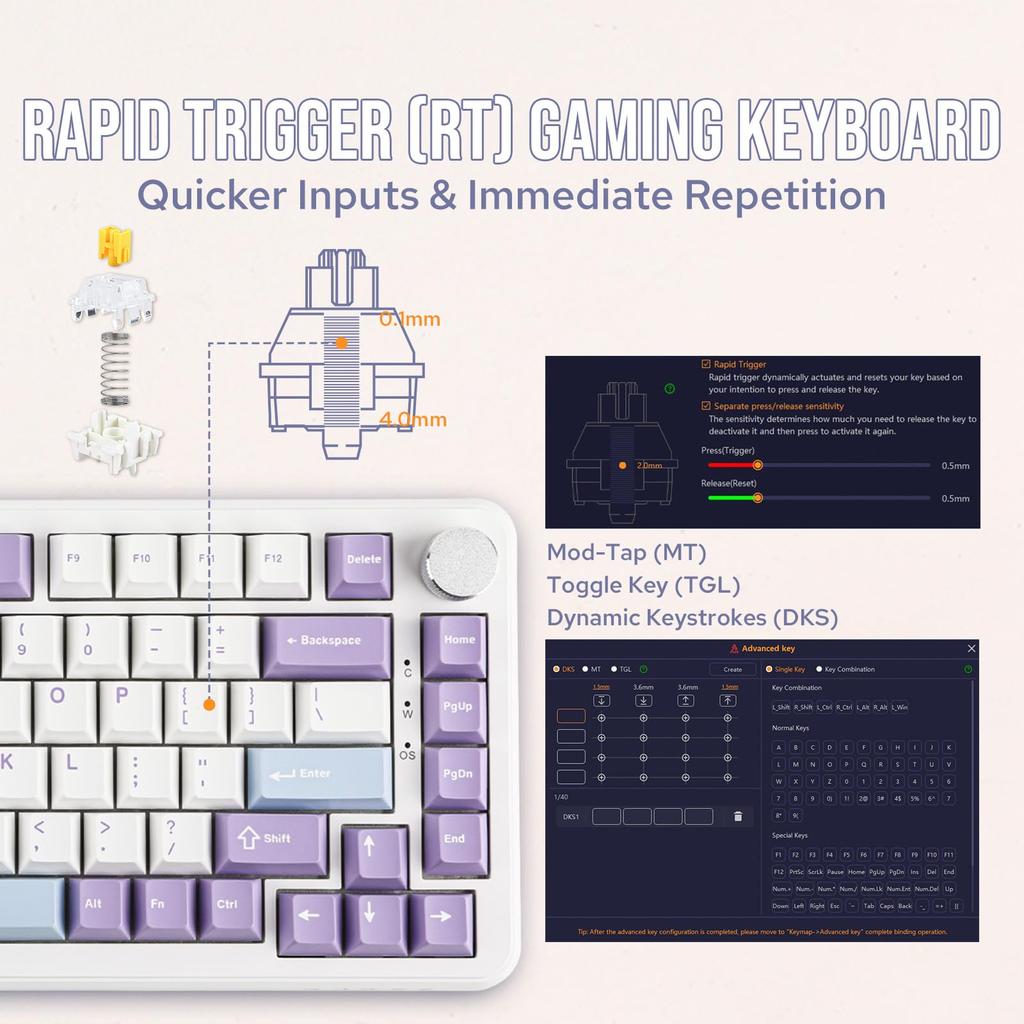 MechLands AJAZZ AK820 MAX HE Rapid Trigger Keyboard Gaming Keyboard Hall Effect Gasket Mechanical Keyboard Adjustable Actuation Magnetic Switch RGB