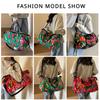 Chinese Ethnic High Capacity Travel Bag Versatile Contrasting Color Sports Fitness Handbag Personalized Northeast Big Flower Cotton Coat Crossbody Bag
