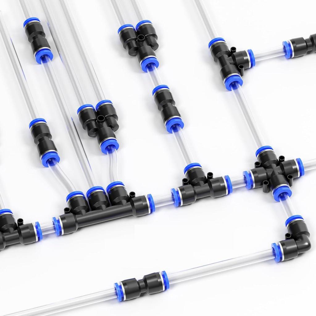 40-Piece 8mm Pneumatic Quick Connector Set: Includes 10 Distributors, 10 Elbows, 10 Straight, and 10 Tees