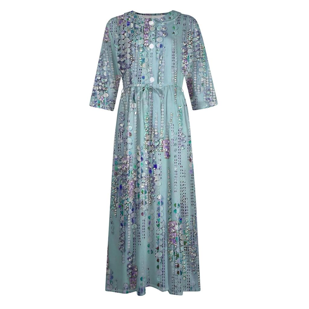 Женская мода повседневное платье с воротником на лацканах и пуговицами с рукавами 3/4