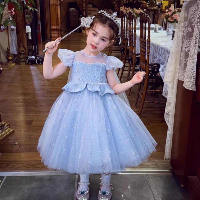 Girls' Princess Dress Summer Dress 2026 New Children's Puff Mesh Bubble Sleeve Dress Girls' Birthday Dress