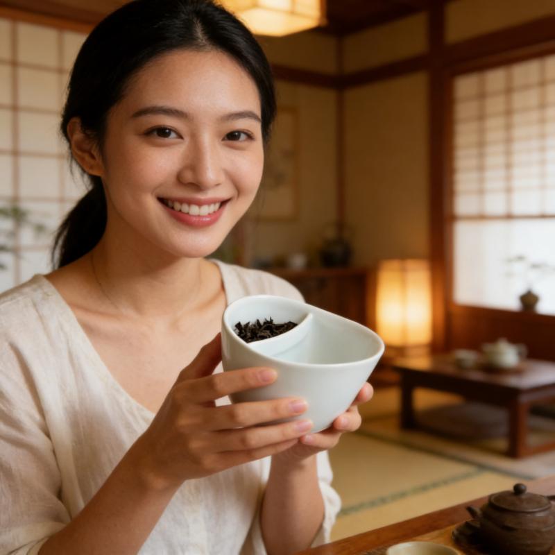 350ml Black Wobble Tea Cup - Porcelain Teacup with Tea Strainer, Unique Tilt Base, Stylish & Functional Home & Office Drinkware