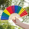 Rainbow Folding Fans Lightweight Hand Held Fan Bamboo Frame Waterproof Vibrant Colors Hand Fans for Women Men Themed Parties Home Decorations