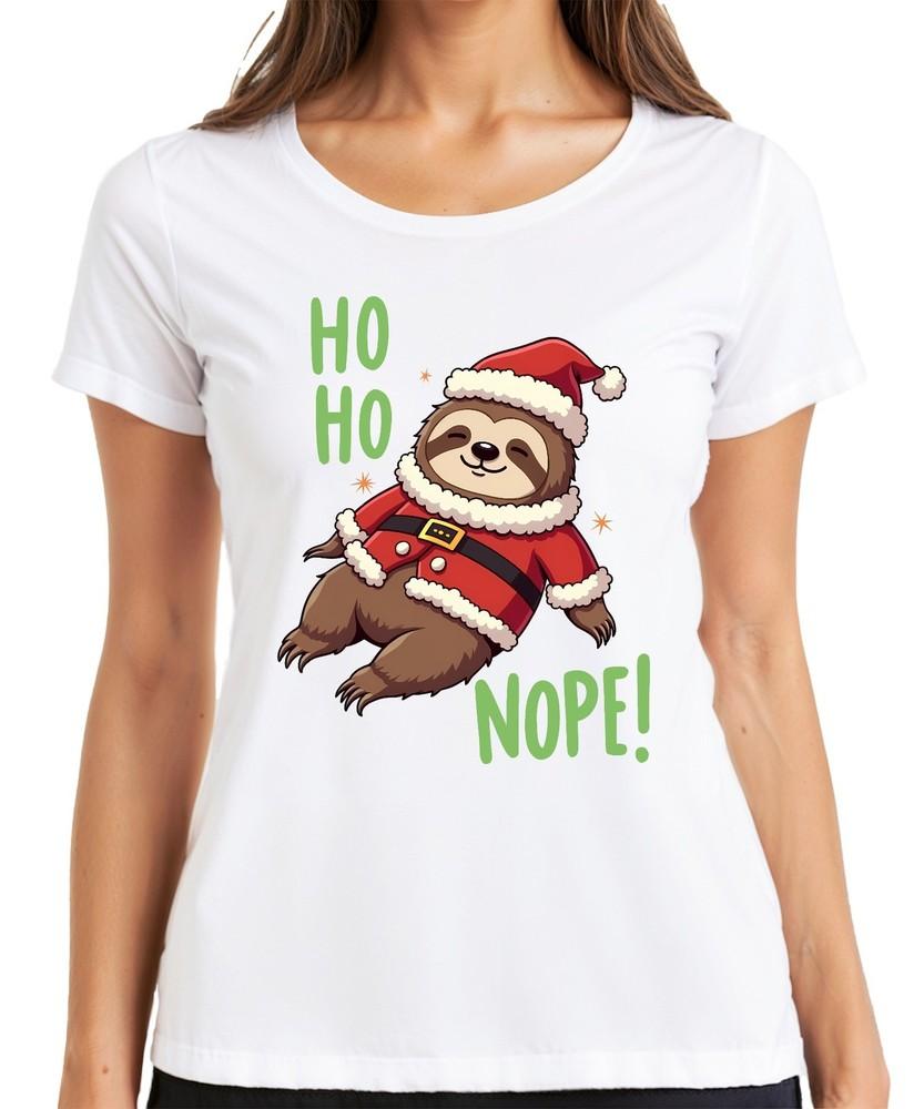 Ho Ho Nope Sloth Christmas Funny Gift Cute Lazy Ladies Tshirt