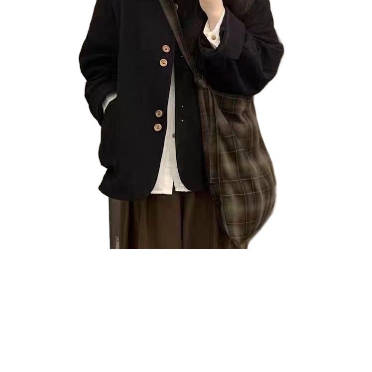 Женский японский ретро черный тренч 2025 - Повседневная куртка на раннюю осень/весну