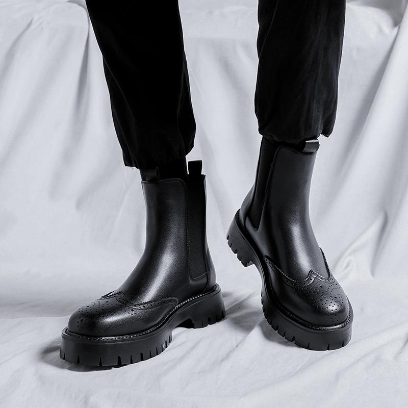 Мужские модные челси дизайнерские резные броги ковбойские ботинки из натуральной кожи красивые на платформе короткие ботинки для мужчин