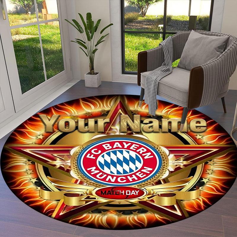 FC Bayern Munchen Custom Name Round Area Rug,Carpet Rug for Living Room Bedroom Sofa Playroom Decor,Non-slip Floor Mat