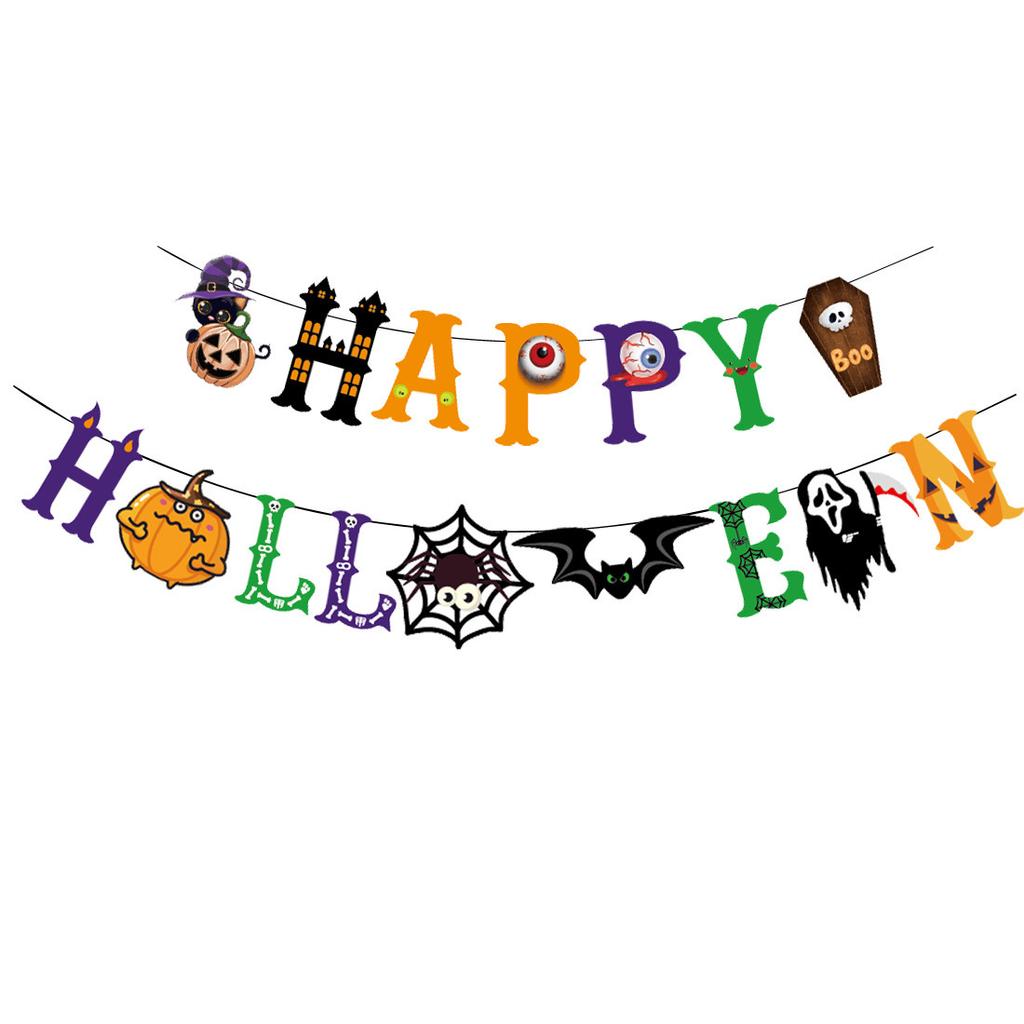 Halloween Ghost Festival Theme Decoration Flag Bar Shopping Mall Layout Cartoon Banner Latte Flower String