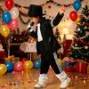 Yousheng Musician Halloween Costume Set for Kids, Black Sequin Jacket, Trousers, Hat, Gloves, 80s 90s Retro Stage Outfits for Disco Party, Fancy Dress