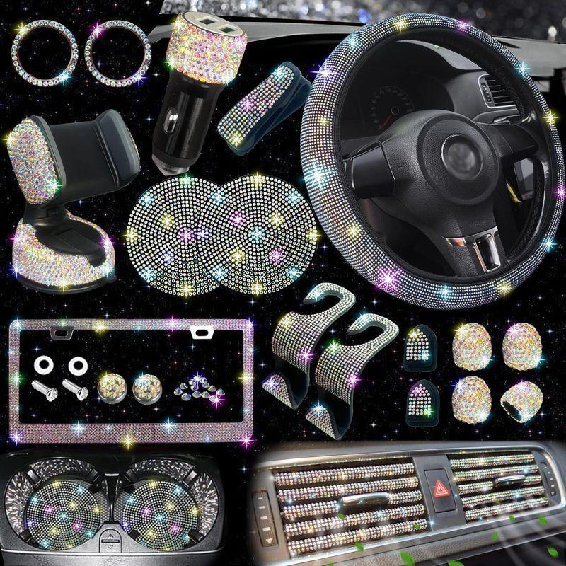 Non-Slip and Comfortable, Without Inner Ring, Handlebar Cover with Rhinestones, American Standard License Plate Frame, Rhinestone Car Decoration