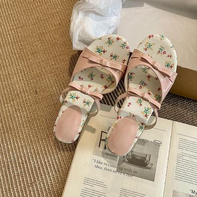 2025 Новые женские тапочки Лето Новые высокие каблуки Круглый носок Открытый носок Босоножки с бантом Повседневные Модные Милые Аномальные тапочки