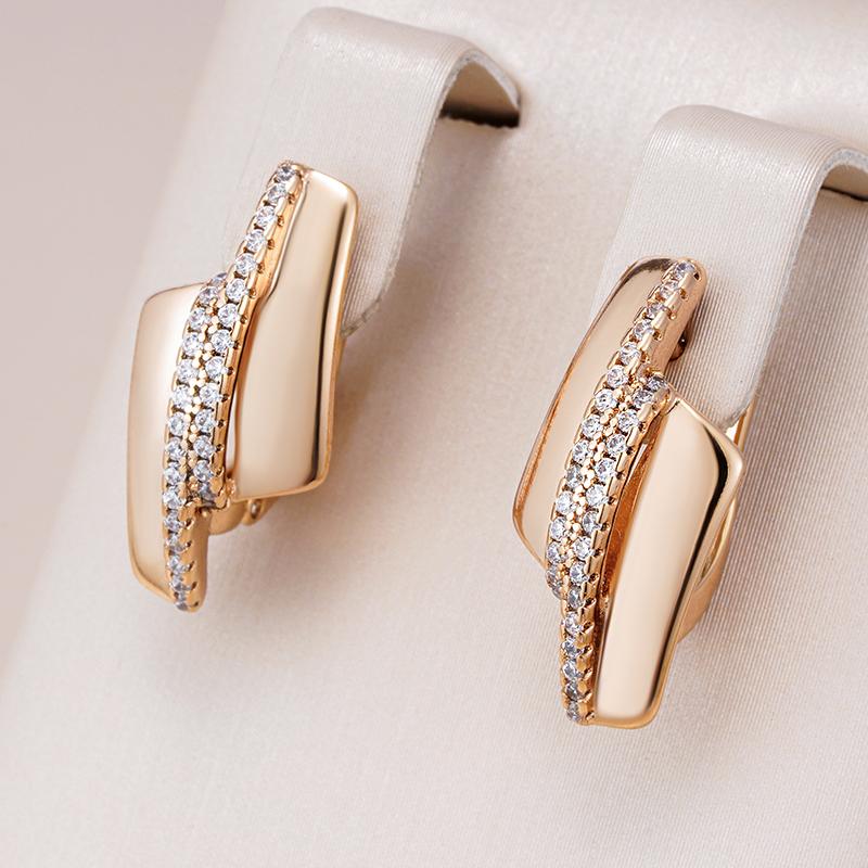 Unique Innovative  Rose Gold Drop Earring For Women Luxury Geometry Elegant Bar Natural Zircon Fashion Daily Jewelry