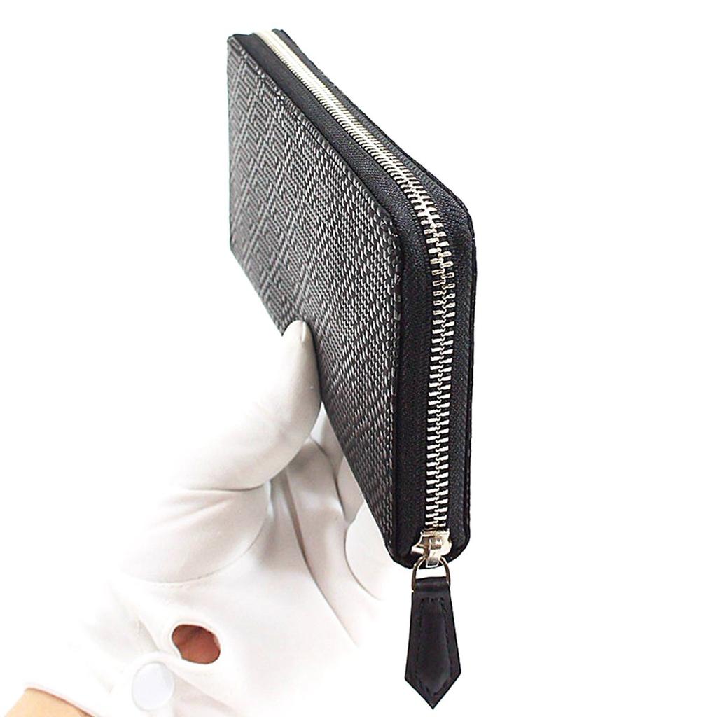 Inden Long Bundle Round Black Background X Black Small Checkered Pattern [Indenya] Wallet, Wallet, Y, Zipper, Deerskin, Lacquer, 2111-01-167