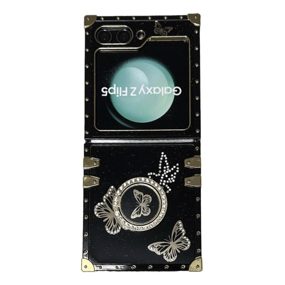 Suitable for Samsung ZFLIP6 Folding Screen Mobile Phone Shell Shell Pattern Bracket Diamond Insert Suitable for Z Flip3 4 5