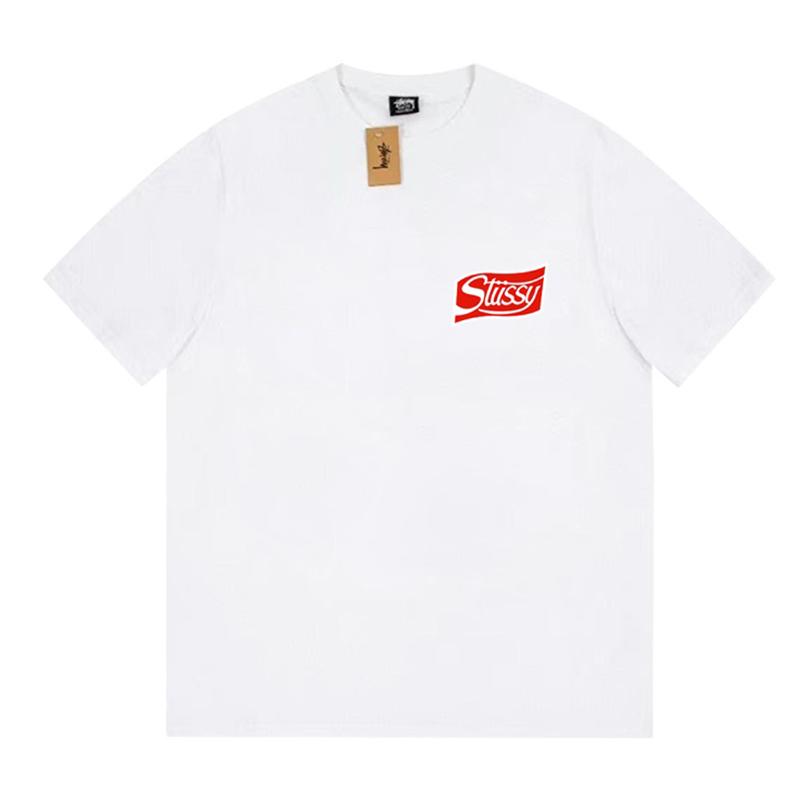 Stussy 2025 Весна/Лето Новая высококачественная хлопковая футболка с круглым вырезом для мужчин и женщин Футболка для пар с принтом колы
