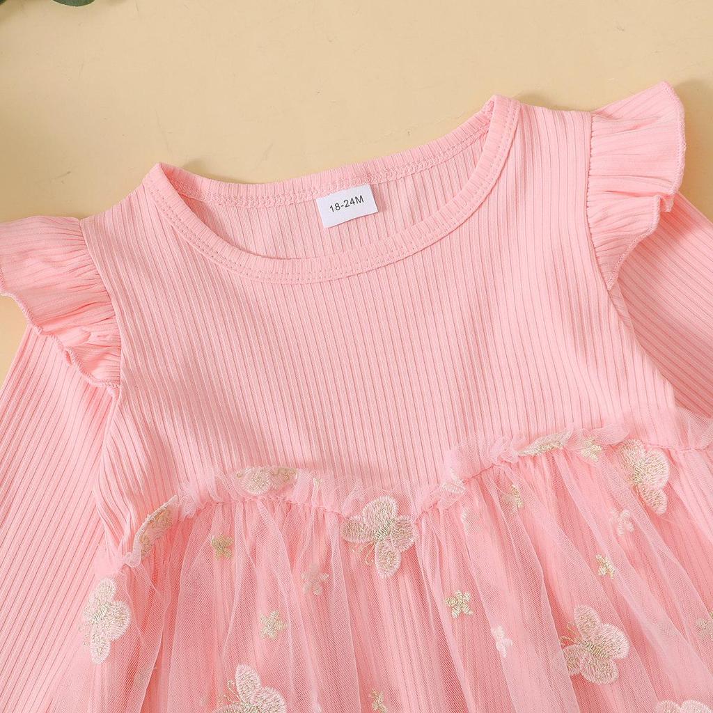 Hibobi Однотонная сетчатая юбка-пачка с длинными рукавами и принтом бабочек для малышей