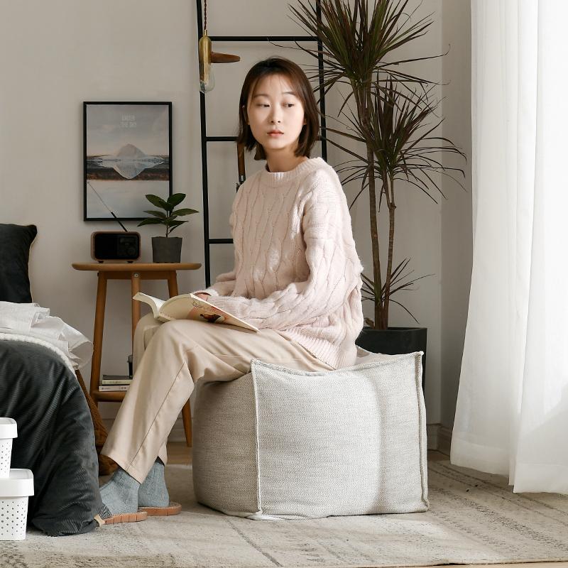 Breathable Linen Sofa Footstool 3D Independent Cushion Rest Nordic Single Seat Bean Bag Sturdy Rectangular Shoe Changing Bench