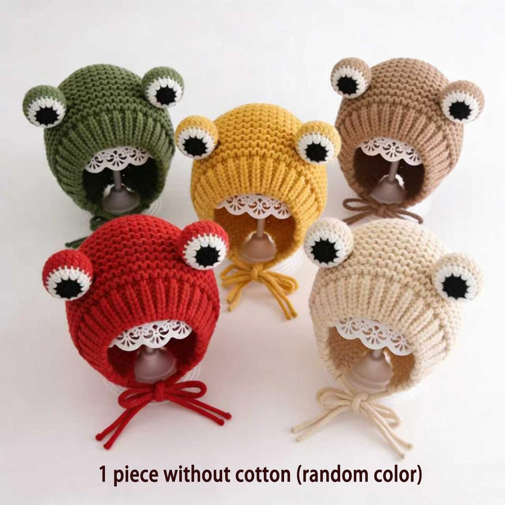 Cute Frog Eyes Baby Cap Winter Warm Earflap Hat Soft Knitted Crochet Infant Outdoor Windproof Beanie Hats For Baby Boys & Girls