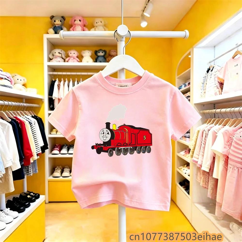 Summer Casual Outdoor Apparel Toddler Kids Thomas Train Cartoon Print Pure Cotton Short Sleeve Y2K Cute Fun Trendy Play Tee