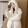 Female Medium-length Hooded Fur Coat Plush Jacket Loose Thickened Furry Warm Coats Autumn and Winter Overcoat