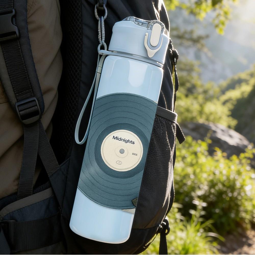 1PC Vintage Vinyl Record Player 750ml Color Plastic Sports Water Bottle Leakproof Flip Straw Lid For Sports Office Home Use