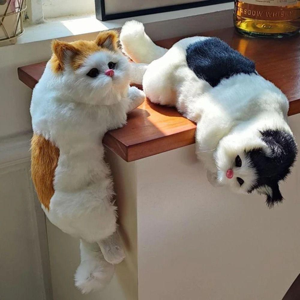 Furry Simulation Cat Hanging Ornament Realistic Fake Cat Model  for Desktop Decor