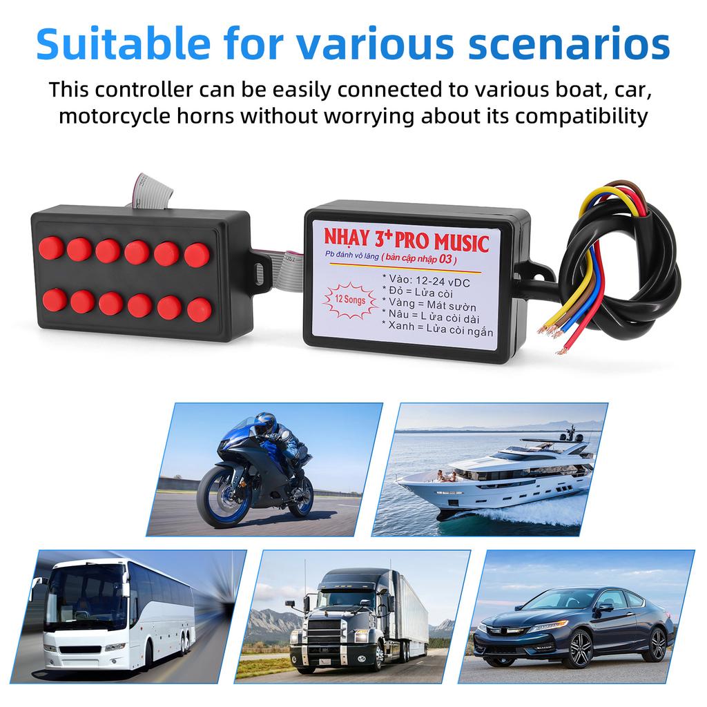 12 Sound Car Horn Controller Electronic Horn Controller Horn Speaker Control Unit Warning Alarm For Boat Car Motorcycle