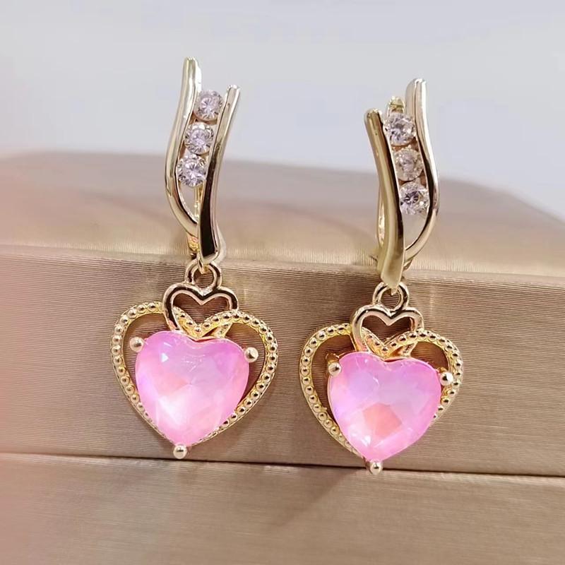 Новые роскошные градиентные цветные серьги с цирконием в форме сердца для женщин и девочек, модные серьги золотого цвета, вечерние ювелирные аксессуары