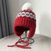 Ретро жаккардовый узор пушистый меховой помпон утолщенный для сохранения тепла шляпа Lei Fen женская осенне-зимняя защита ушей без полей вязаная шерстяная шапка мао